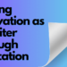 Title card for articles "Finding Motivation as a Writer Through Dedication". Text of article is in black on gradient blue and purple background with a small red and white target with arrows in the center of target on the bottom right of the image.